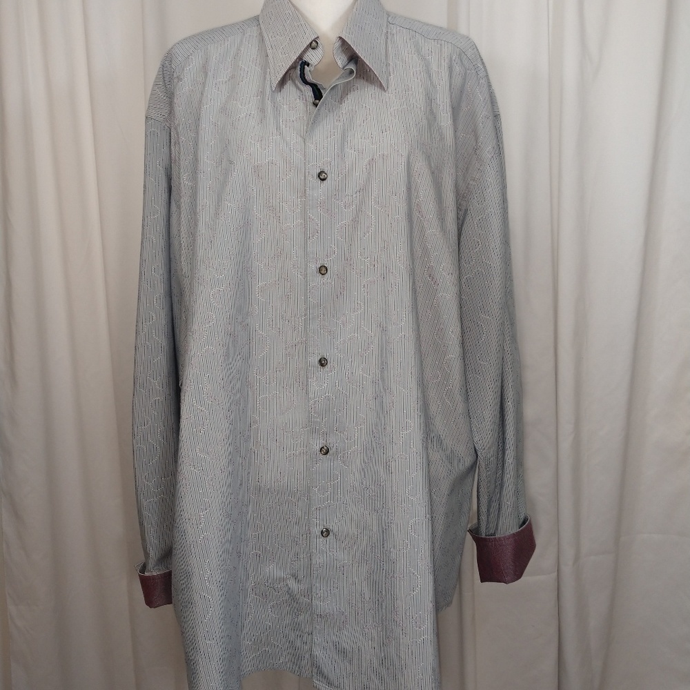 Robert Graham Red Gray Stripe shirt Contrast 3XL